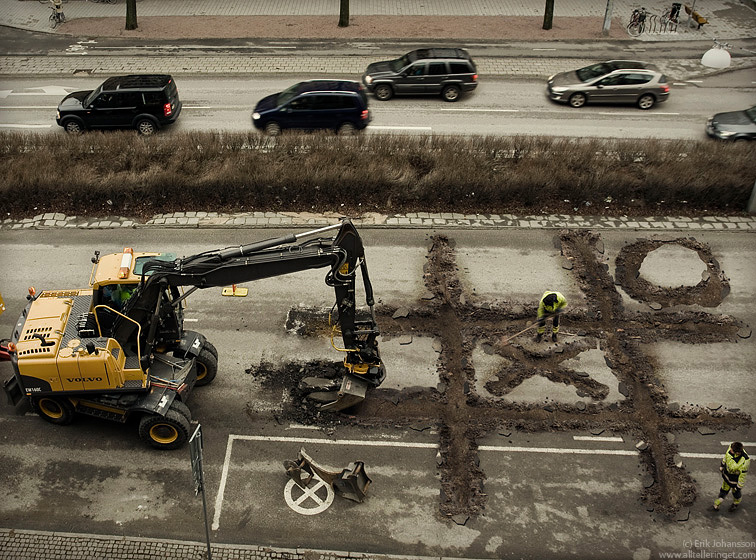 Roadworker's coffee break